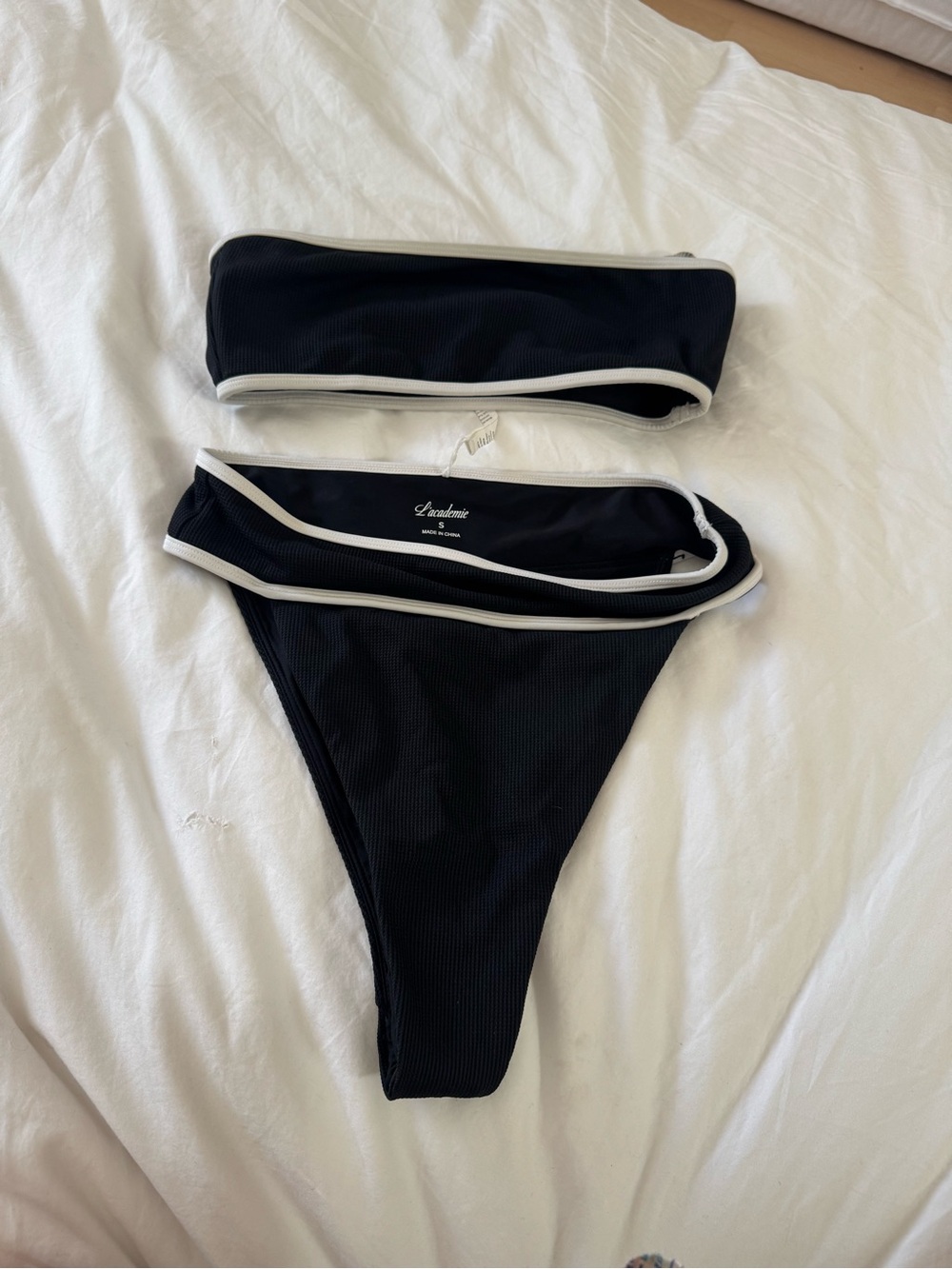 Black Bandeau Bikini Set with White Trim